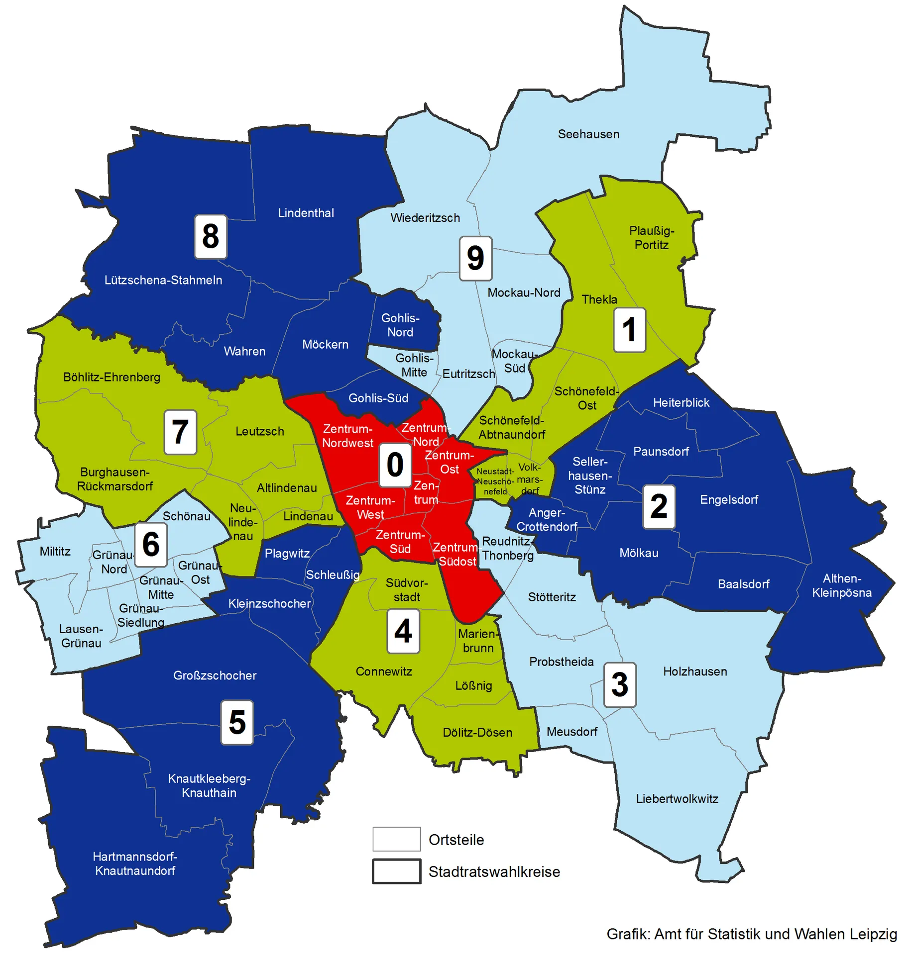 Wahlkreise in Leipzig für die Kommunalwahl 2024